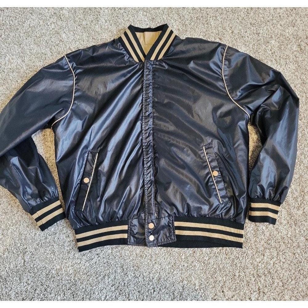 Vintage 80s Private Club Reversible Bomber Jacket Mens XL Black Tan Taiwan